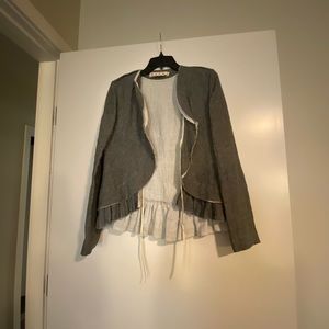 Marni grey linen jacket with ruffle, size 38